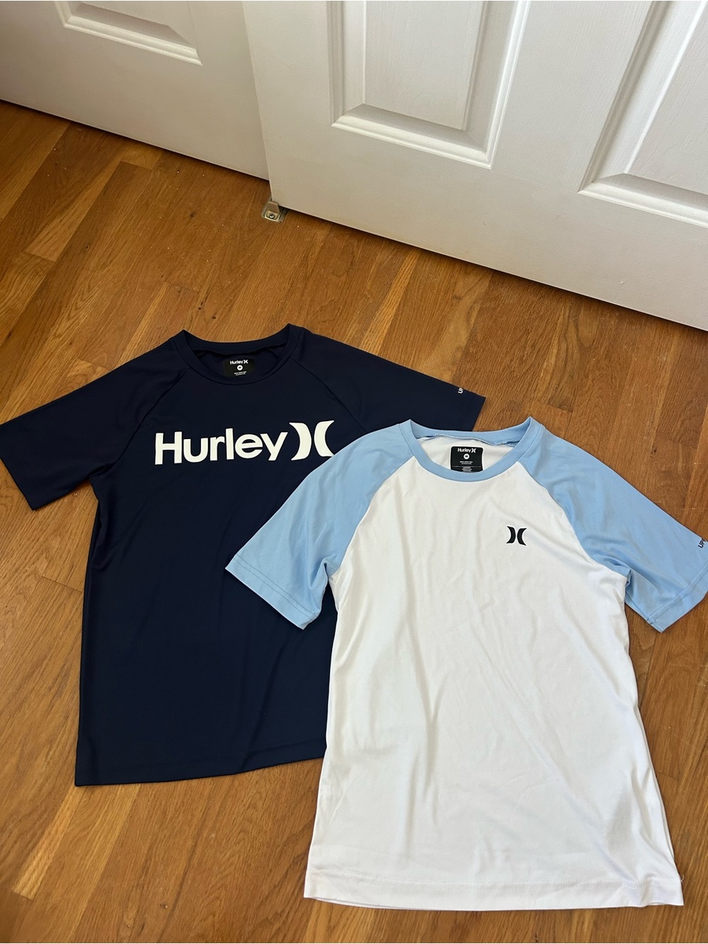 Hurley Boys Navy Logo Rashguards- White with Light Blue